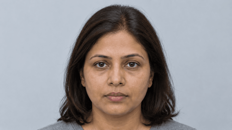 Female patient after custom cranial prosthesis hair system fitting showing full natural coverage